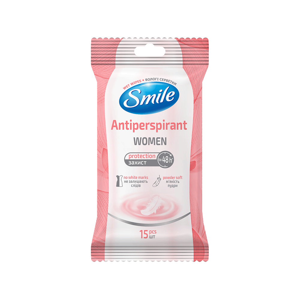 Вологі серветки Smile Antiperspirant  для жінок 15 шт.- Фото - Biosphere