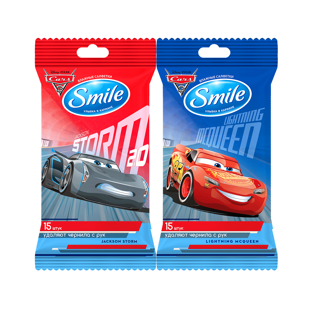 Вологі серветки Smile Disney Cars з вітамінами, 15 шт.- Фото - Biosphere