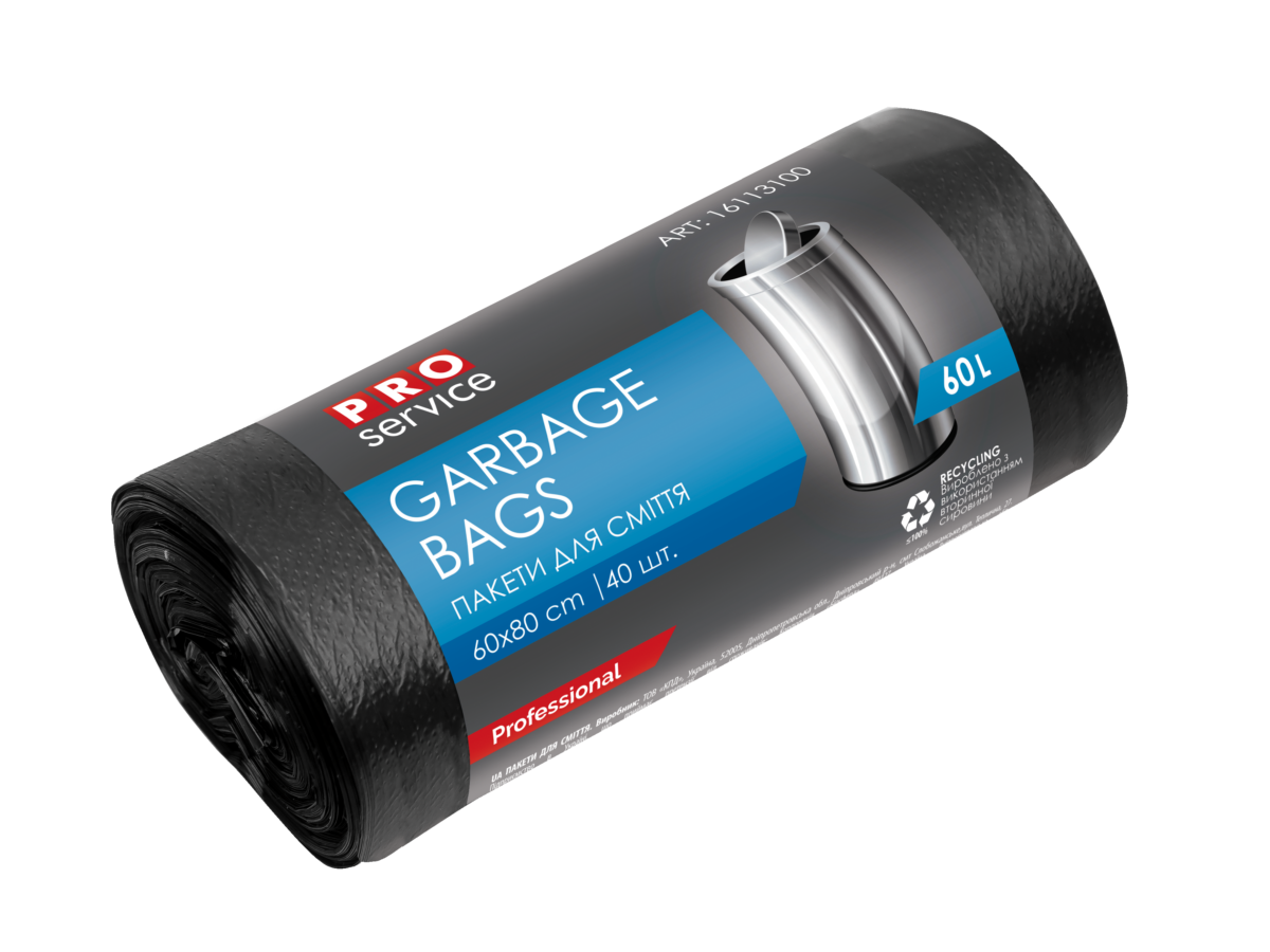 Пакет для смiття PRO service Standard чорний HD 60л/40шт- Фото - Biosphere